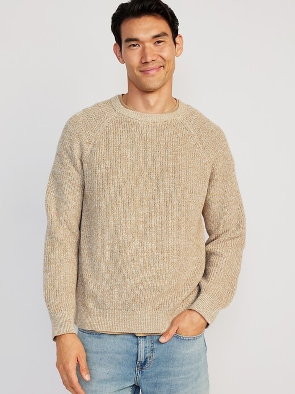 Old Navy 100% Cotton Crew-Neck Raglan Sweater, Oatmeal, Sz L